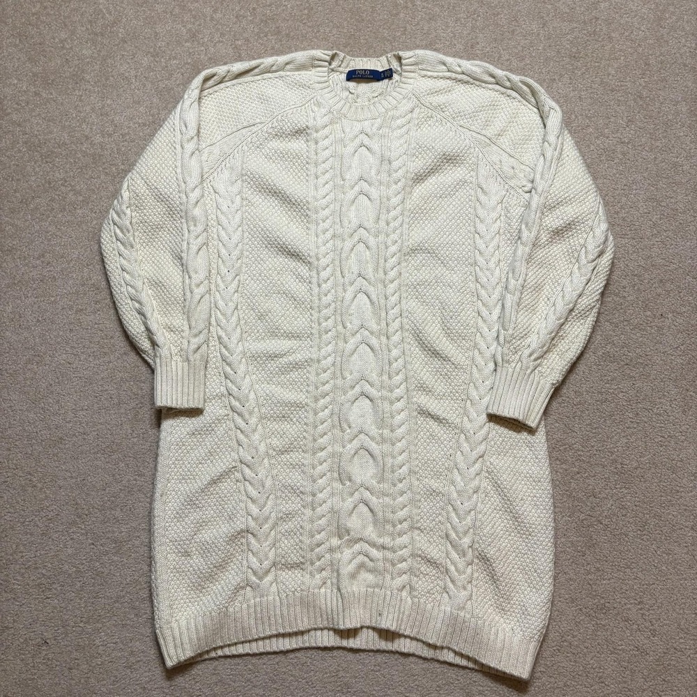 Polo Ralph Lauren Sweater Dress Womens XL Cream Cable Knit Fisherman Aran Chunky